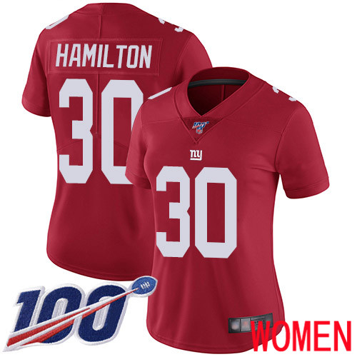 Women New York Giants 30 Antonio Hamilton Red Limited Red Inverted Legend 100th Season Football NFL Jersey